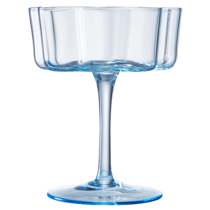 Flower Wave Coupe Cocktail Colored Glasses | Set of 2 | Cobalt Blue