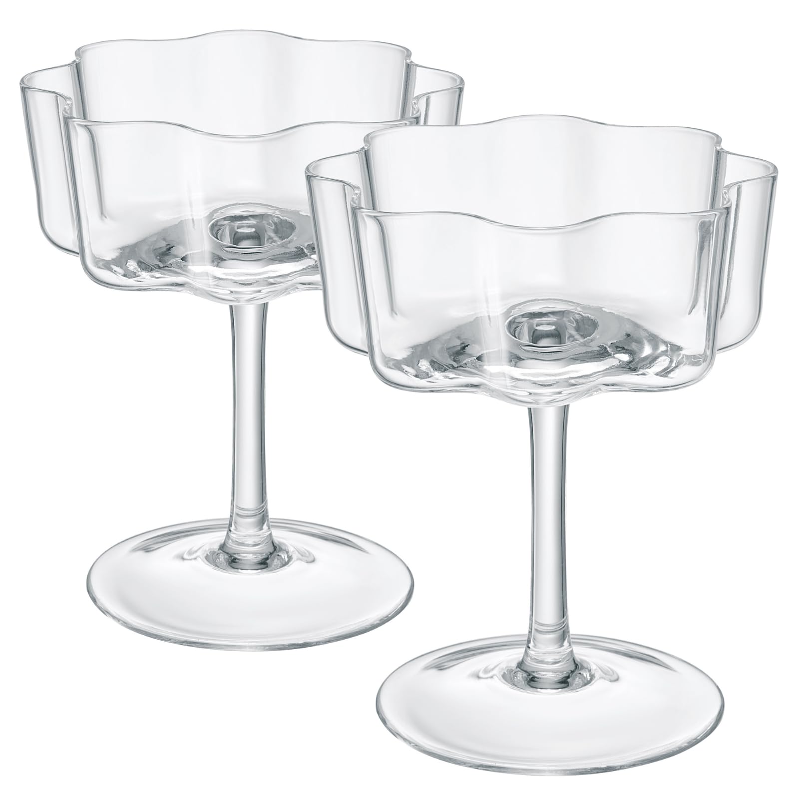 Flower Wave Coupe Cocktail Colored Glass | Set of 2 | Clear
