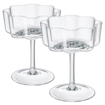 Flower Wave Coupe Cocktail Colored Glass | Set of 2 | Clear