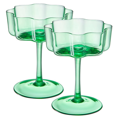 Flower Wave Coupe Cocktail Colored Glasses | Set of 2 | Jade