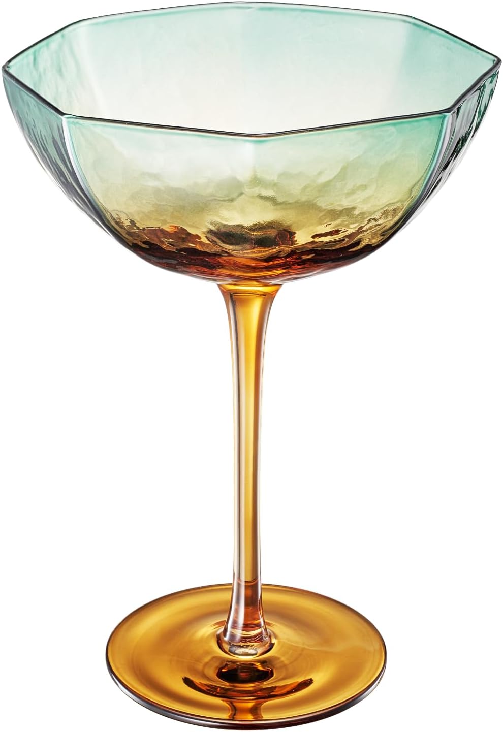 Khen Hexagonal Coupe Glasses Elegant Break Resistant Modern Barware Acrylic Drinkware Set - Set of 2 Teal + Brown