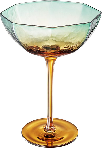 Khen Hexagonal Coupe Glasses Elegant Break Resistant Modern Barware Acrylic Drinkware Set - Set of 2 Teal + Brown