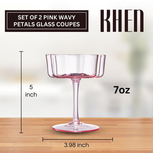 Flower Wave Coupe Cocktail Colored Glasses | Set of 4 | Blush Pink