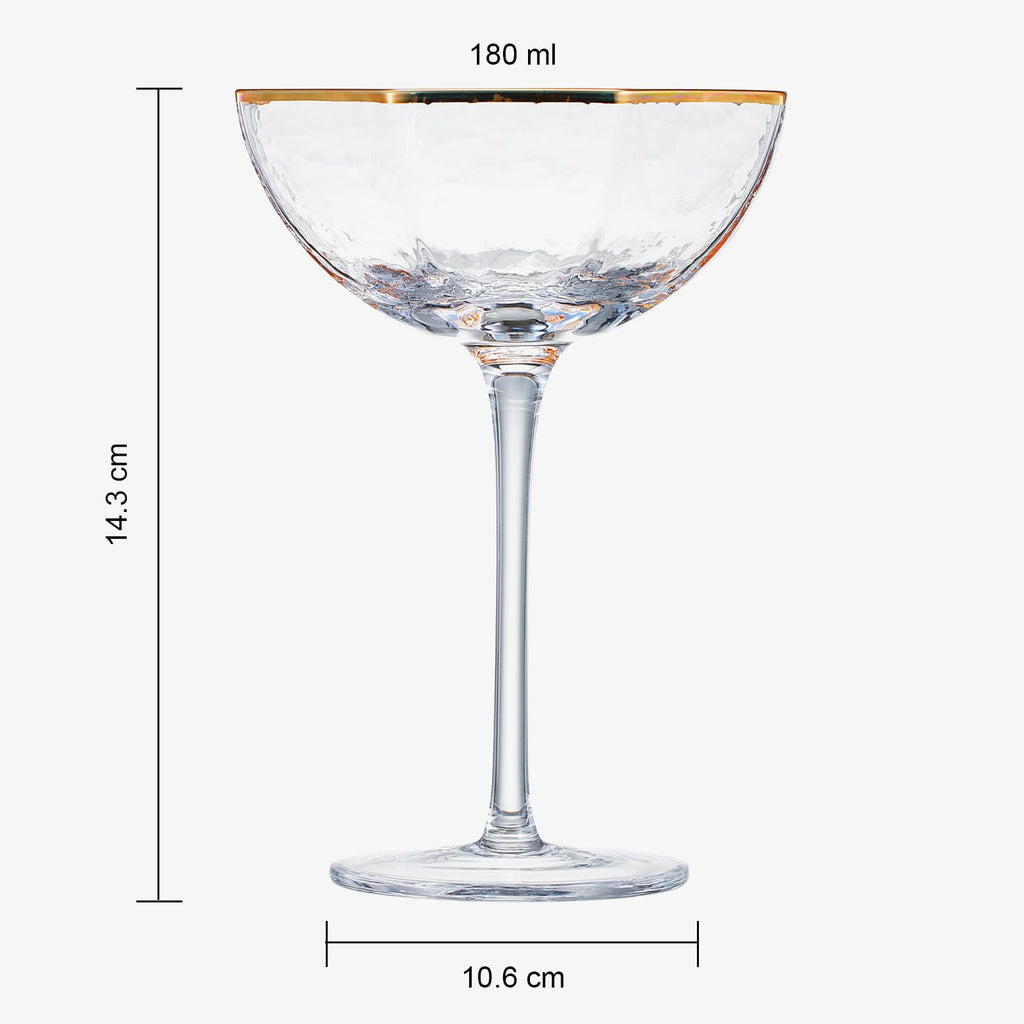 Khen Champagne Coupe Glasses Set of 4 Vintage Octagonal Gold Rim Elegant Art Glass Cocktail Goblets - 6oz Clear Gold Rim
