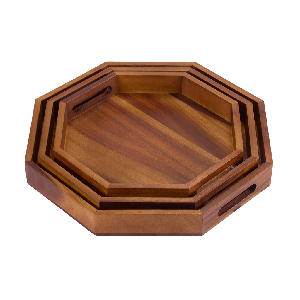 Acacia Solid Bottom Octagon Serving Tray