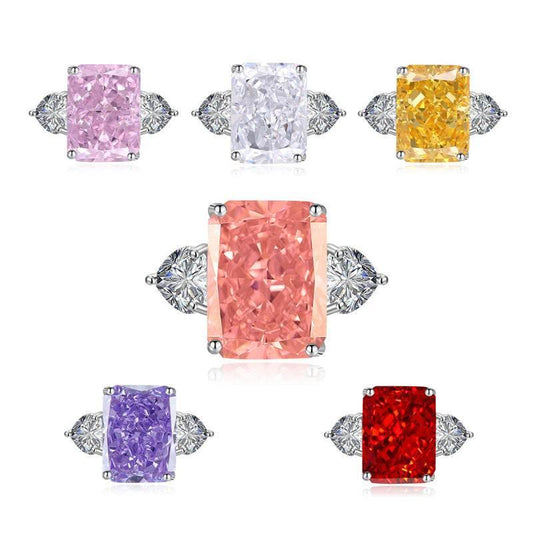 Multicolor Ice Flower Cut CZ Adjustable Ring, 10*14mm 5A Main Cubic Zirconia, Two Heart Side CZ, Dainty Luxe