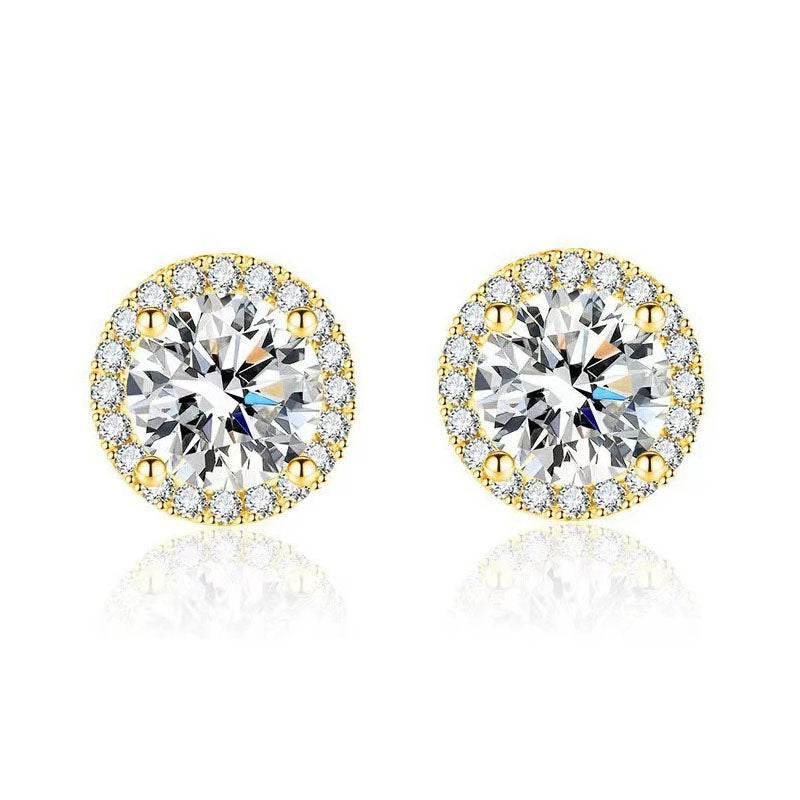 S925 Multicolor Moissanite Round Halo Stud Earrings with Threaded Needle, 8 Color Options, 0.1-3ct D-Grade VVS, Sterling Silver Jewelry for Men Women