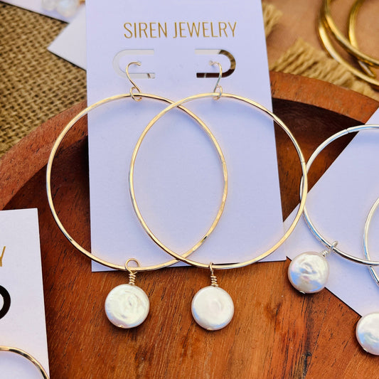 COIN PEARL HOOP EARRINGS