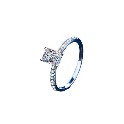 S925 Radiant Cut Moissanite & High Carbon Engagement Ring with Pavé-Set Band, 1-3ct VVS1 Certified, 4-Prong Sterling Silver