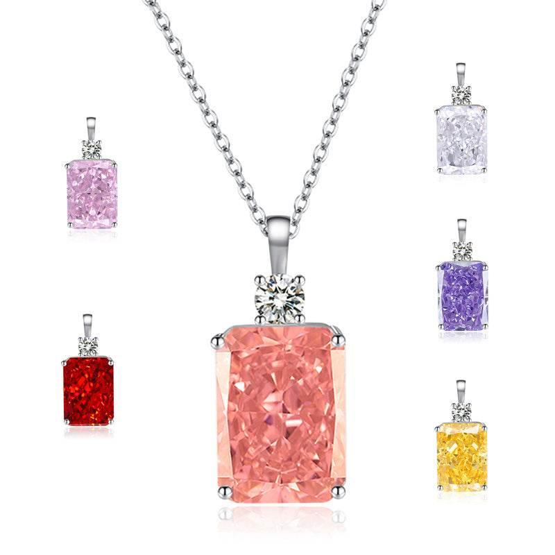 Multicolor Ice Flower Cut CZ Pendant Necklace, 10*14mm 5A Cubic Zirconia, 6 Color Options, Dainty Luxe Pendant