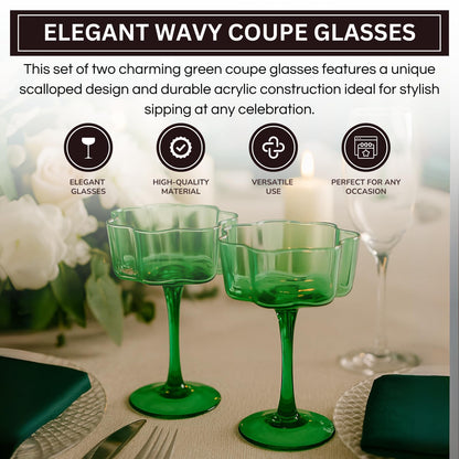 Flower Wave Coupe Cocktail Colored Glasses | Set of 2 | Jade
