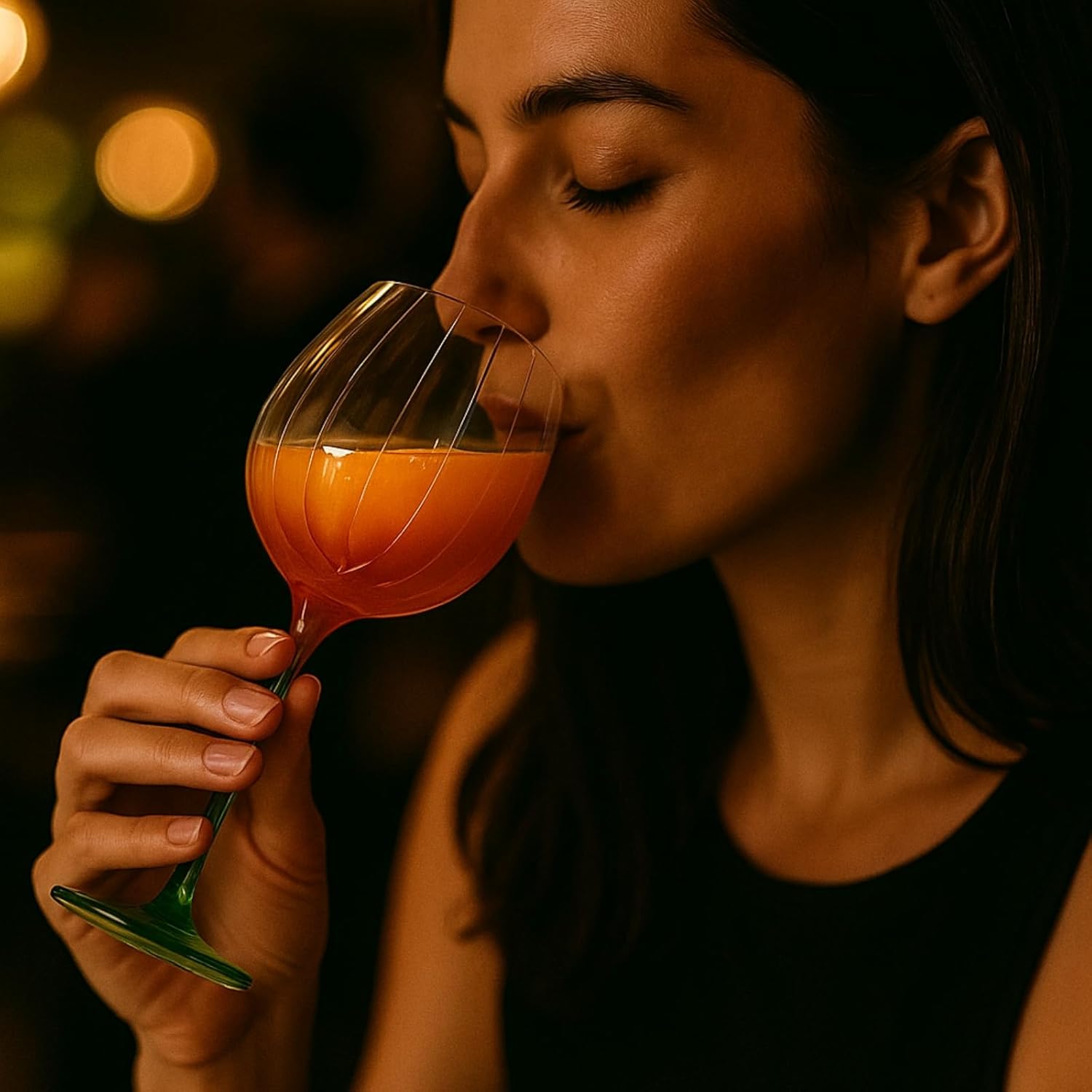 Khen Pumpkin Wine Glasses Fall Inspired Lightweight Borosilicate Decorative Drinkware Stemware - Set of 2 Orange & Green