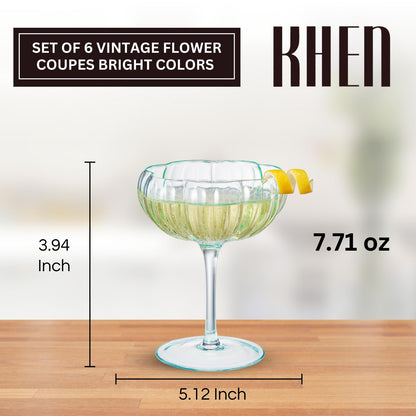Flower Coupe Cocktail Glasses | Set of 4 | Bright Colors