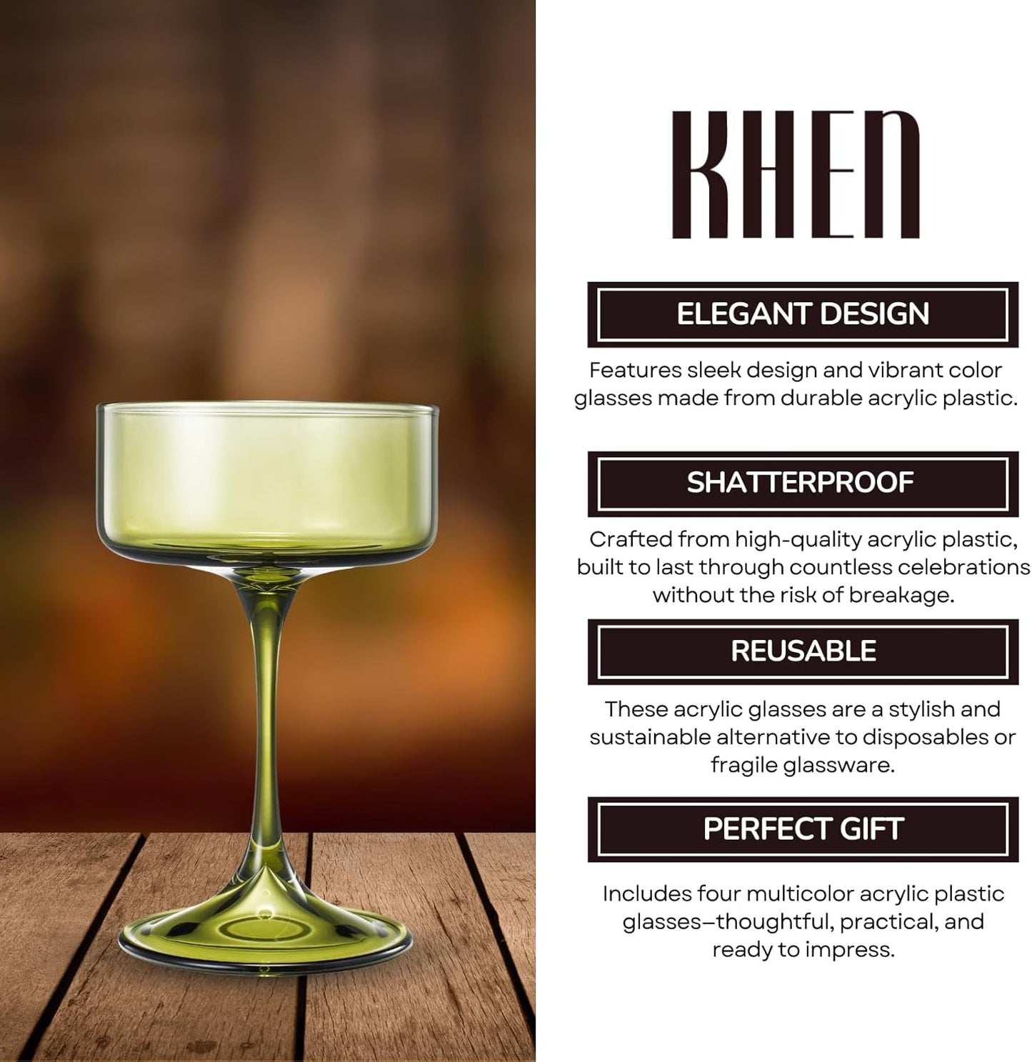 Khen Champagne Coupes Morgan Set Vibrant Stemware Drinkware for Parties - Set of 4 Multicolor