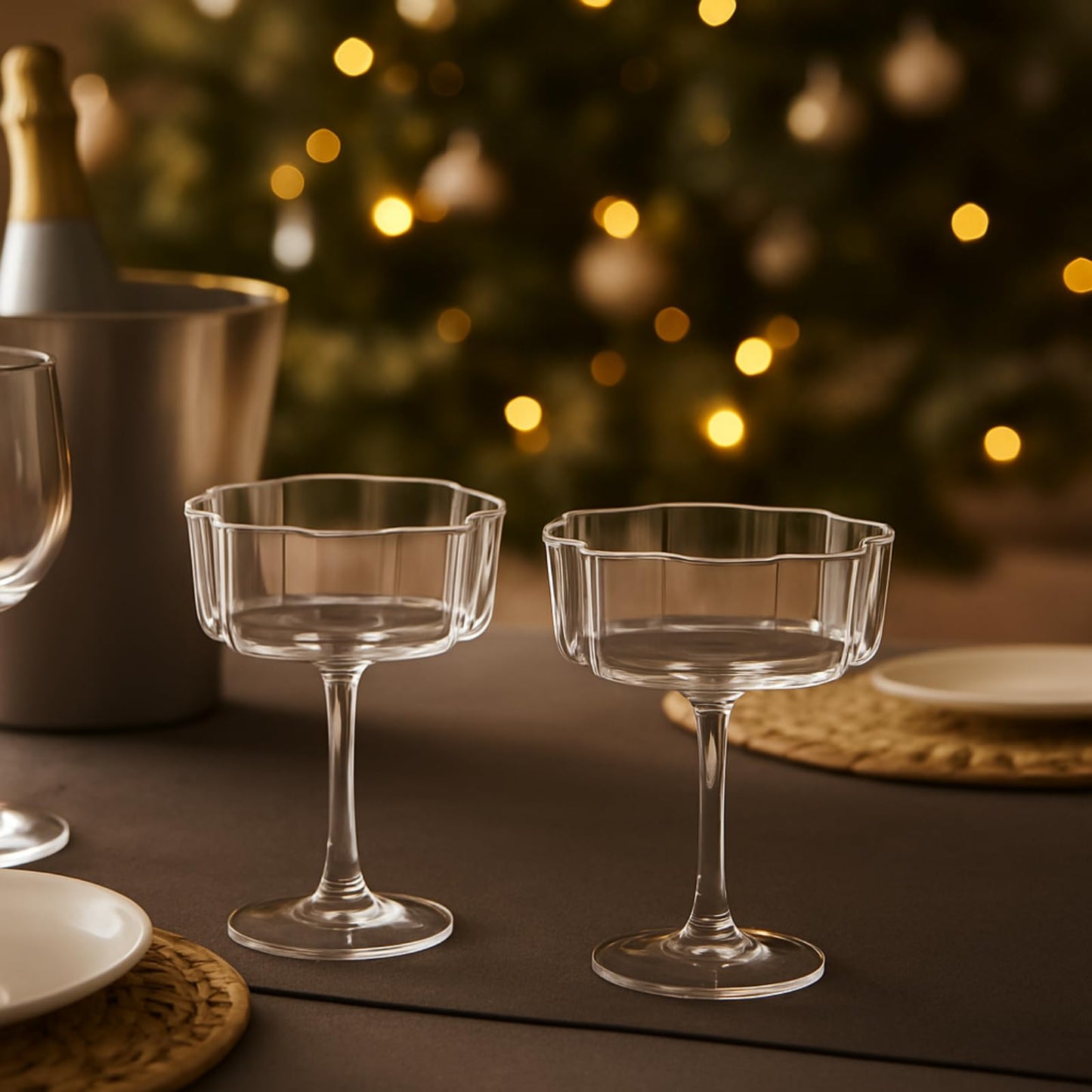 Flower Wave Coupe Cocktail Colored Glasses | Set of 2 | Grey