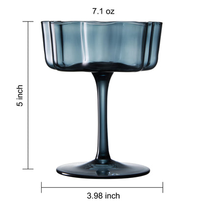 Flower Wave Coupe Cocktail Colored Glasses | Set of 6 | Muted Colors