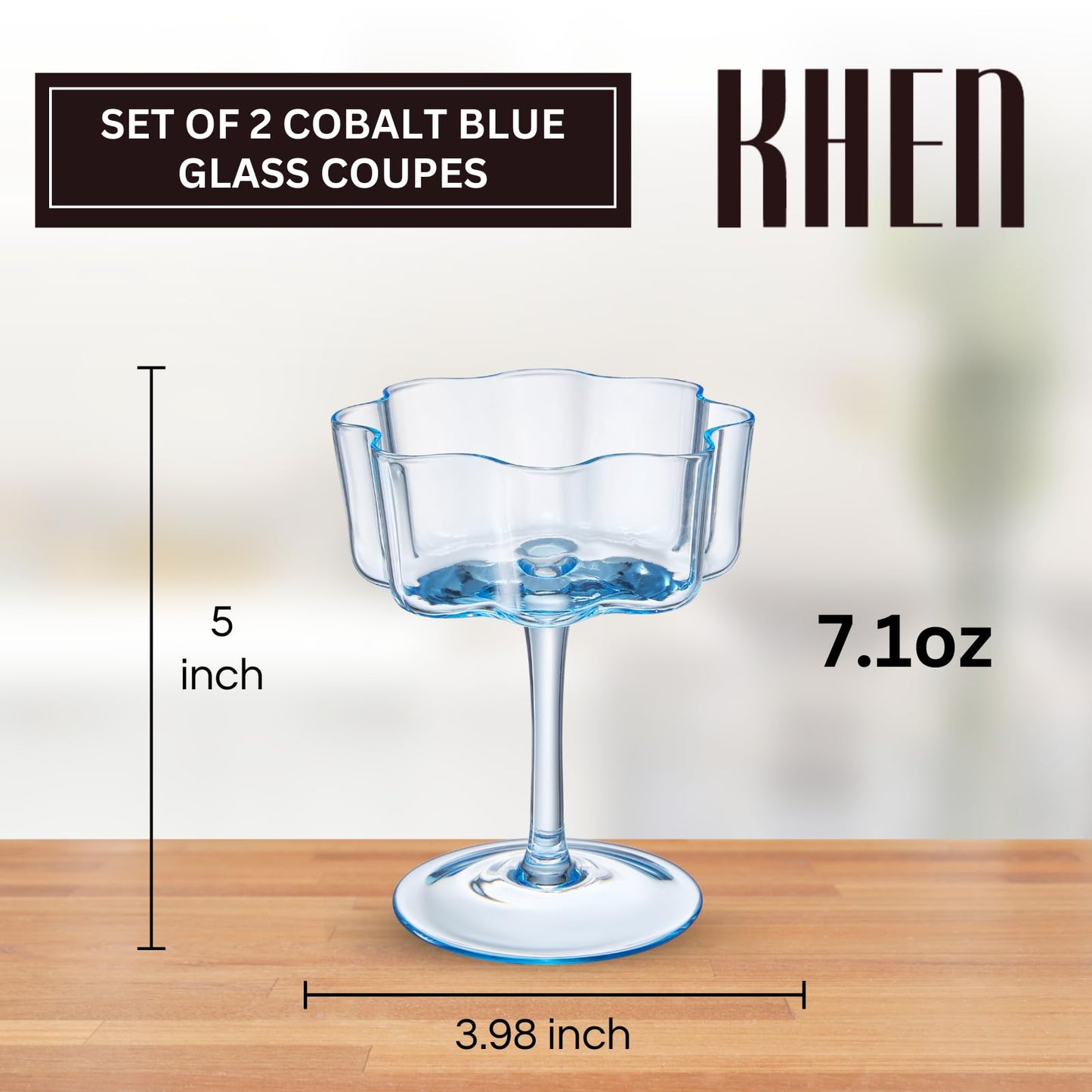 Flower Wave Coupe Cocktail Colored Glasses | Set of 2 | Cobalt Blue