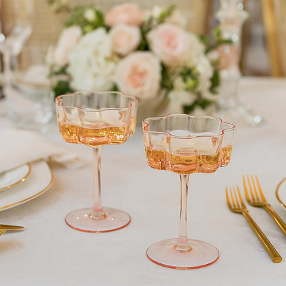 Flower Wave Coupe Cocktail Colored Glasses | Set of 4 | Blush Pink