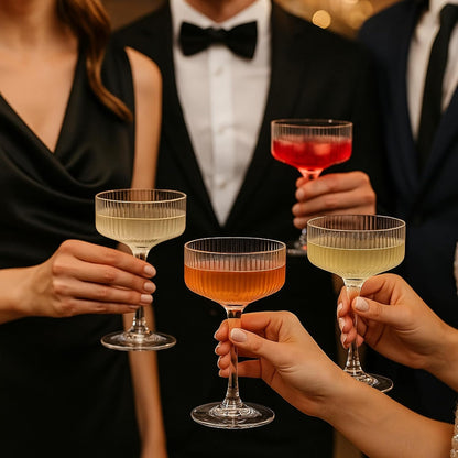 Ribbed Coupe Glasses Set Crystal Bar Drinkware Vintage Style Cocktail Martini Champagne Glassware – 10oz Clear