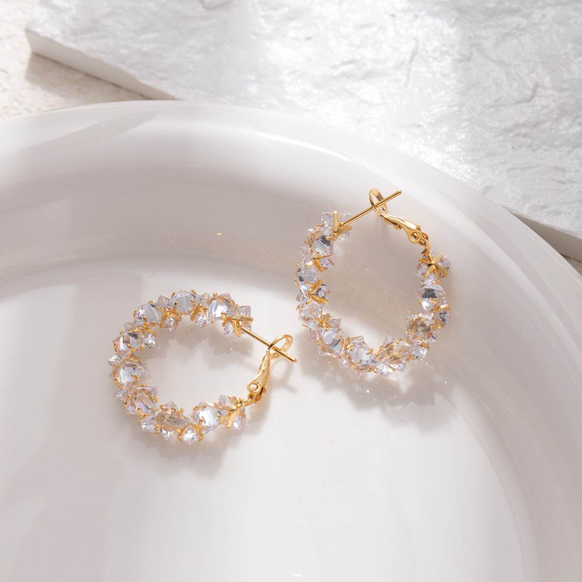 Dazzling Irregular Crystal Circle Hoop Earrings with S925 Sterling Silver Post, New Trend Elegant Geometry Earrings for Women Gifts
