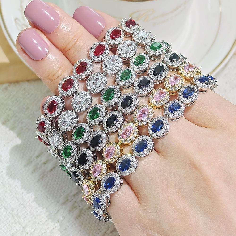 Colorful CZ Halo Tennis Bracelet, Multicolor Gemstone Bridal Jewelry, Unique Pattern Gift for Her, Cubic Zirconia Bridesmaid Bracelet