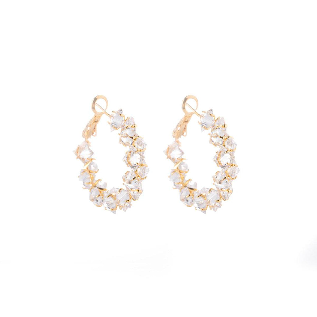Dazzling Irregular Crystal Circle Hoop Earrings with S925 Sterling Silver Post, New Trend Elegant Geometry Earrings for Women Gifts