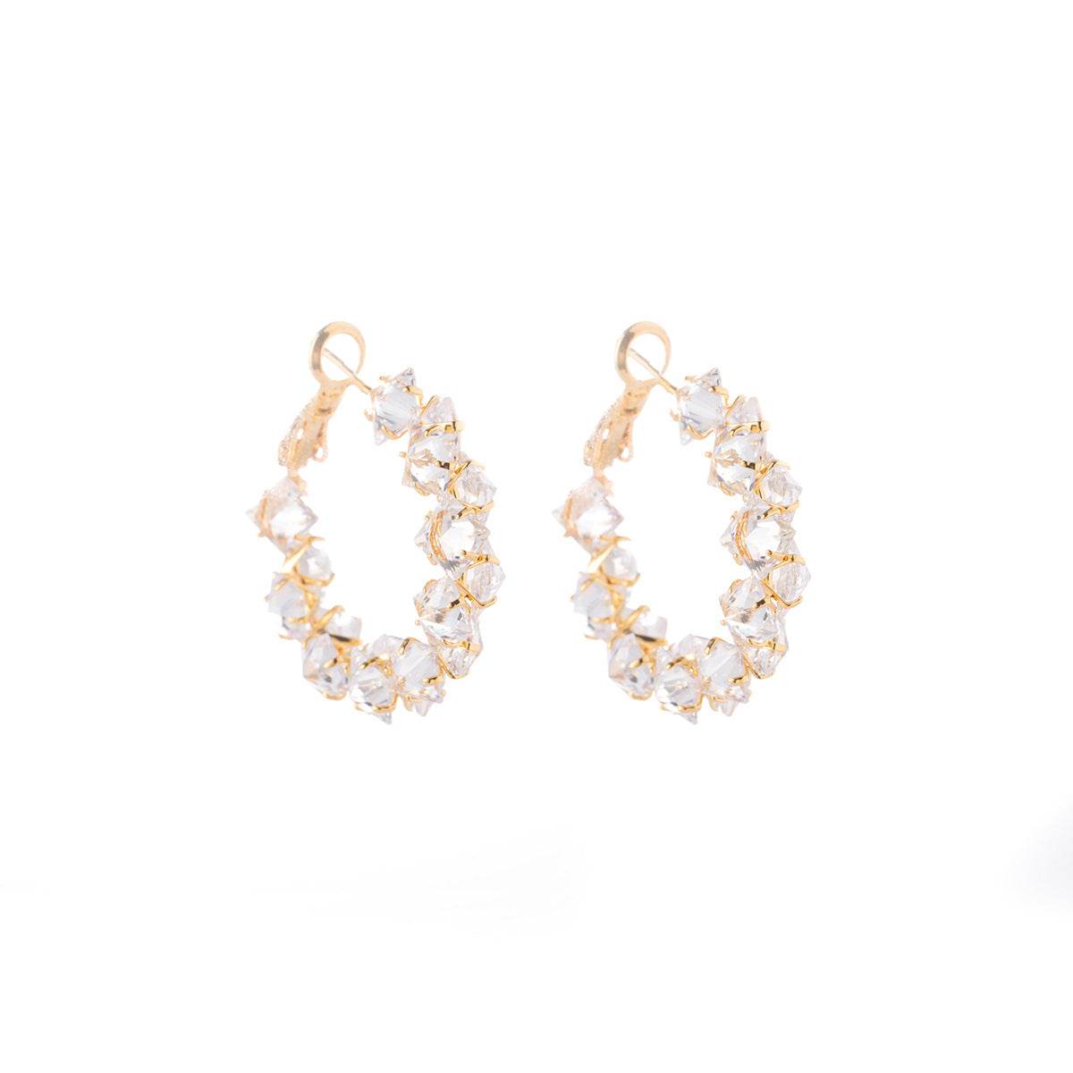 Dazzling Irregular Crystal Circle Hoop Earrings with S925 Sterling Silver Post, New Trend Elegant Geometry Earrings for Women Gifts