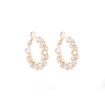 Dazzling Irregular Crystal Circle Hoop Earrings with S925 Sterling Silver Post, New Trend Elegant Geometry Earrings for Women Gifts