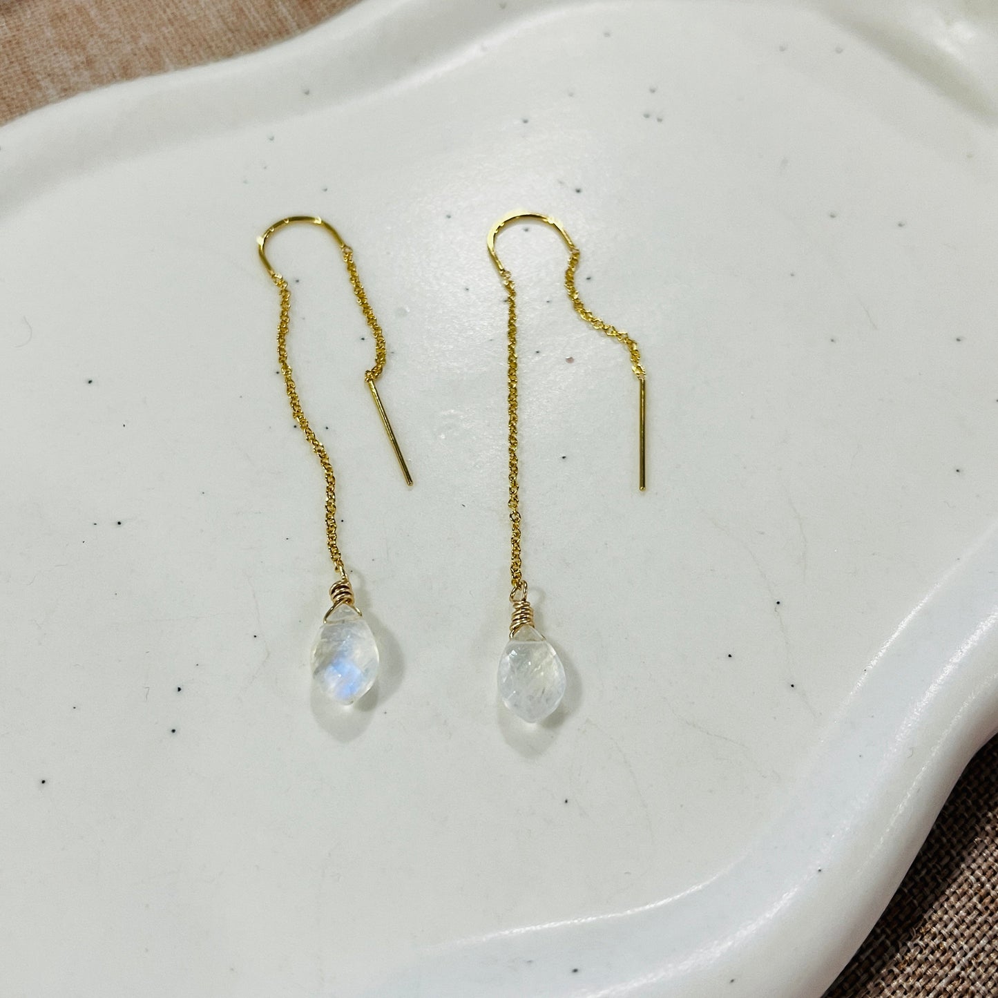 RAINBOW MOONSTONE GEM THREADER EARRINGS