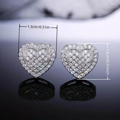 Dainty Iced Out CZ Heart Stud Earrings, Micro-Pavé Love Studs for Women Gifts