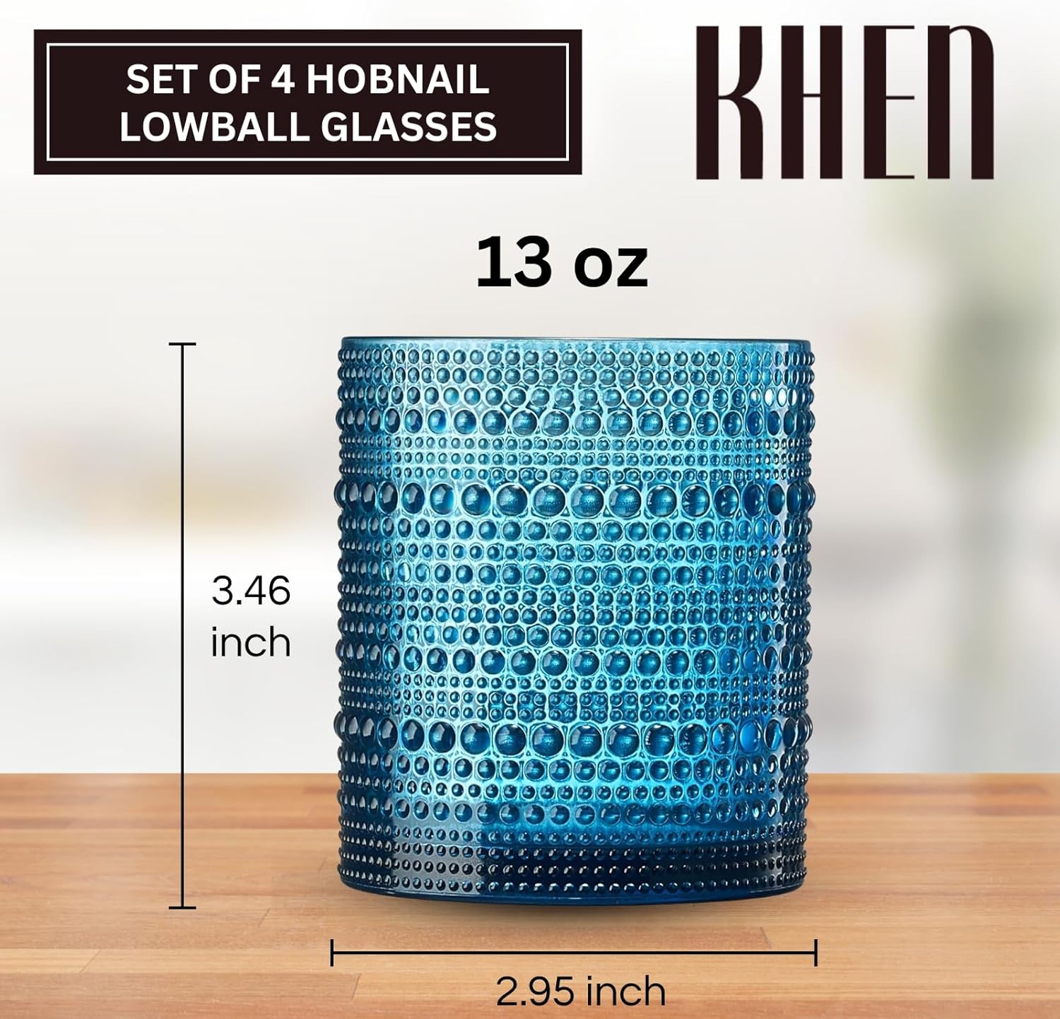 Khen Hobnail Acrylic Lowball Glasses – Retro-Inspired Set of 6 Colorful & Black Tumblers, 10 oz Unbreakable BPA-Free Drinkware – Vintage Textured Design, Stackable, Dishwasher Safe