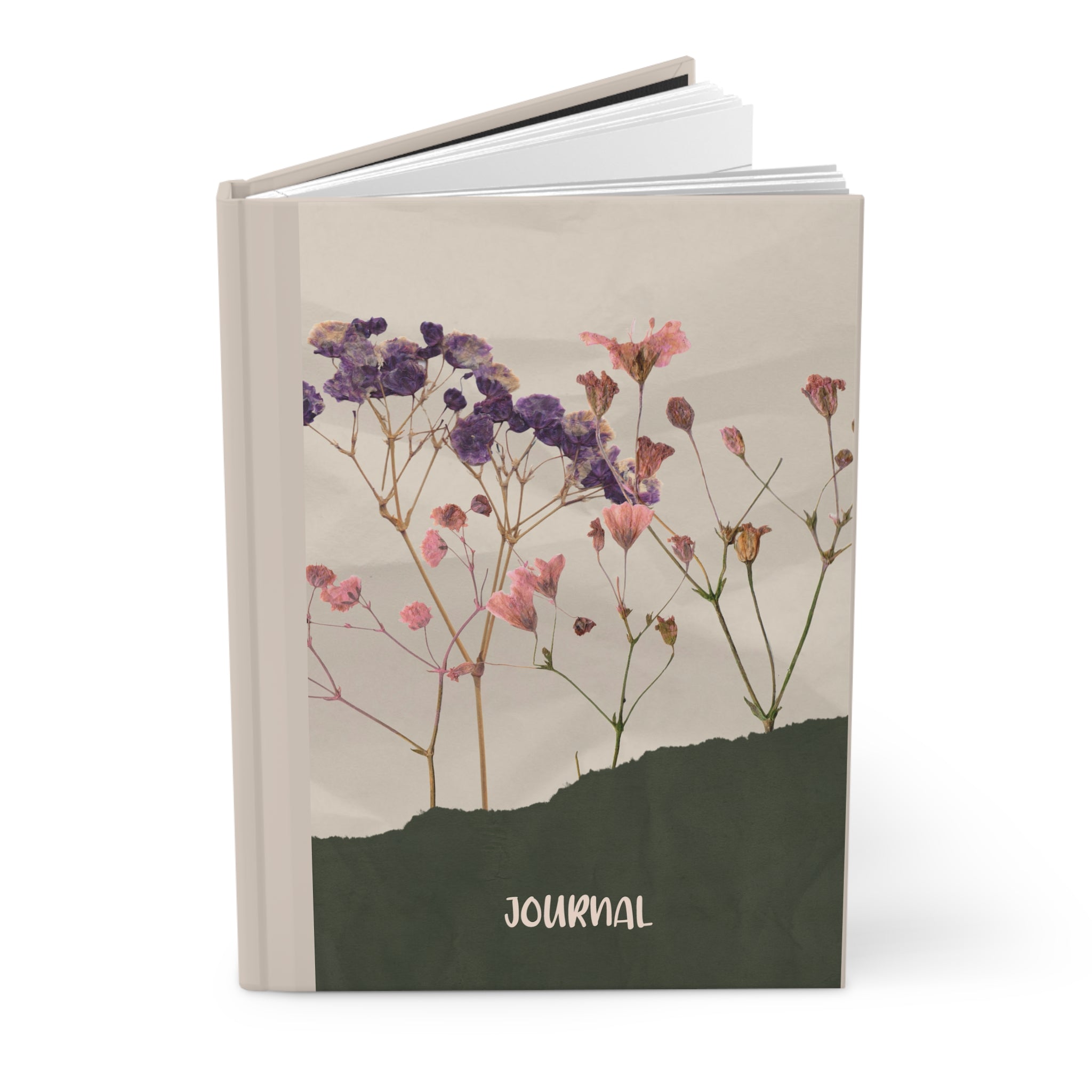 Dried Wildflower Hardcover Journal — 'Journal' Floral Notebook with Inspirational Quote