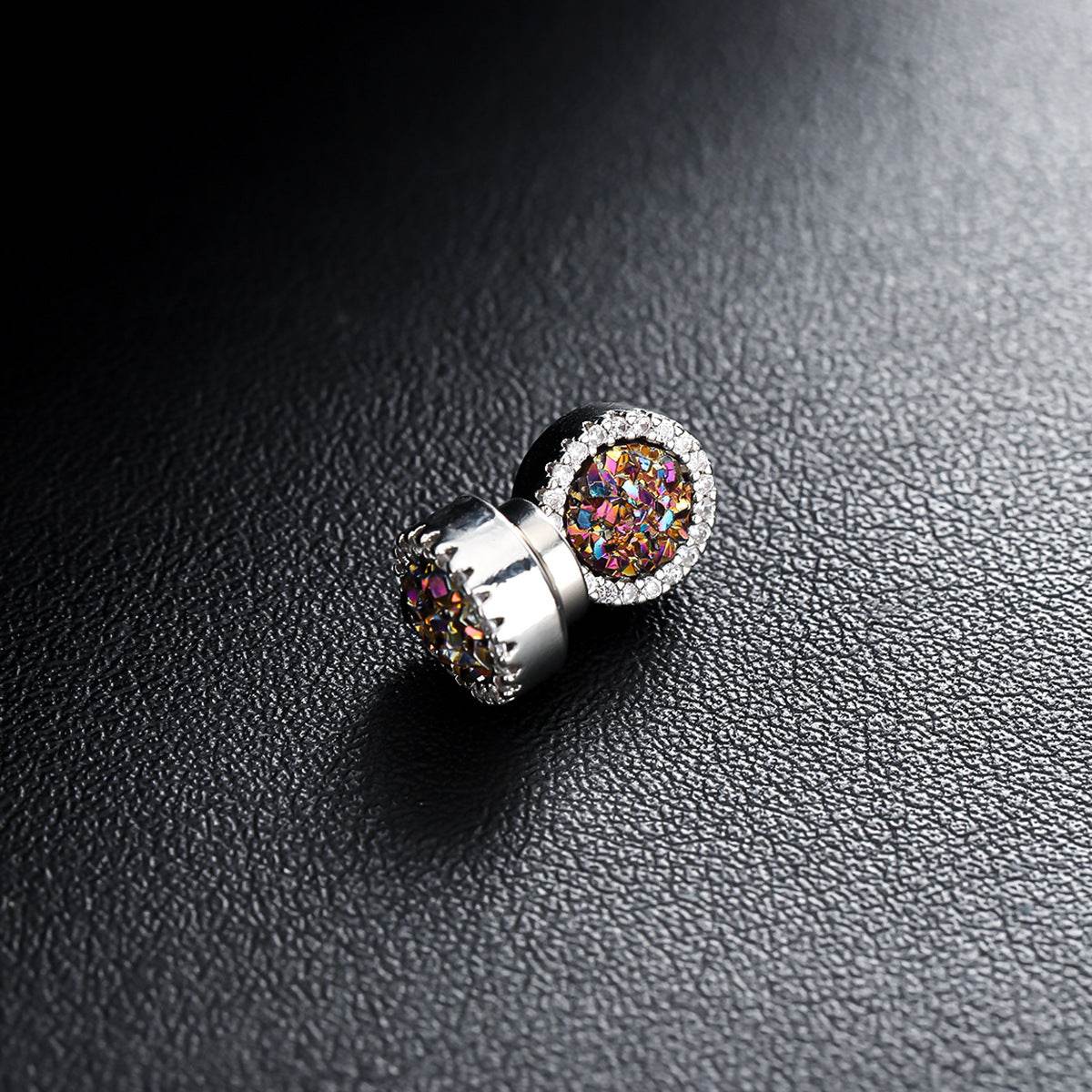 Multicolor Crystal Cluster Magnetic Round Halo Stud Earrings for Men Women, 6mm Round Crystal Inlaid Magnetic Earrings Non-Piercing Clip On Stud Earring