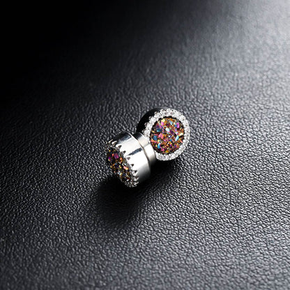 Multicolor Crystal Cluster Magnetic Round Halo Stud Earrings for Men Women, 6mm Round Crystal Inlaid Magnetic Earrings Non-Piercing Clip On Stud Earring
