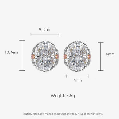 Multicolor Ice Flower Cut Oval CZ Stud Earrings, 7*9mm 8A Cubic Zirconia, S925 Silver Needle, Two-Tone Pave CZ Halo, Dainty Luxe