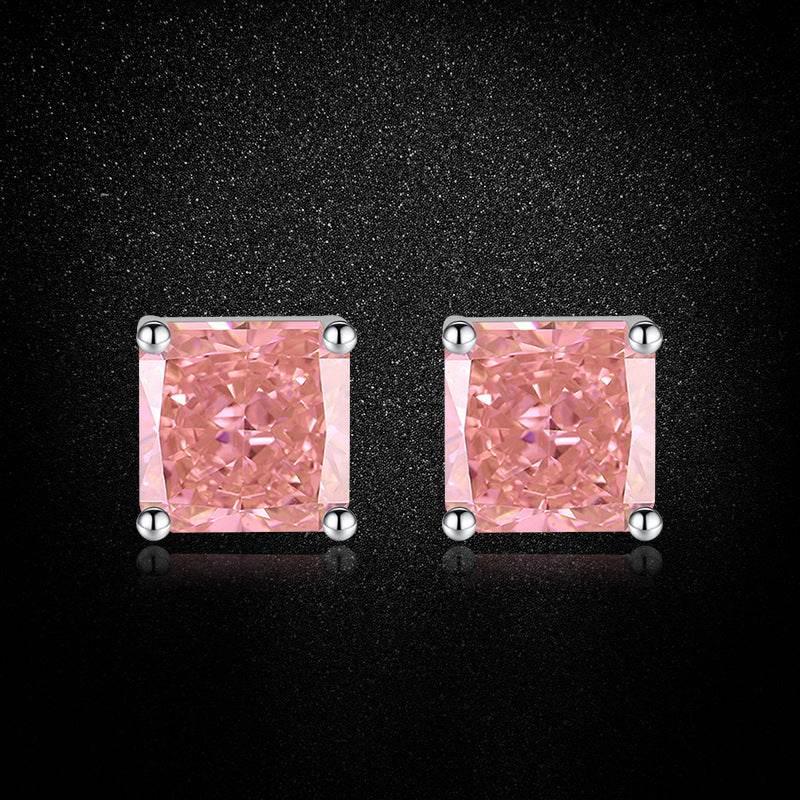 Multicolor Ice Flower Cut Square CZ Stud Earrings, 7*7mm 5A Cubic Zirconia, Dainty Luxe