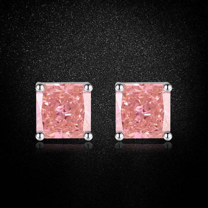 Multicolor Ice Flower Cut Square CZ Stud Earrings, 7*7mm 5A Cubic Zirconia, Dainty Luxe