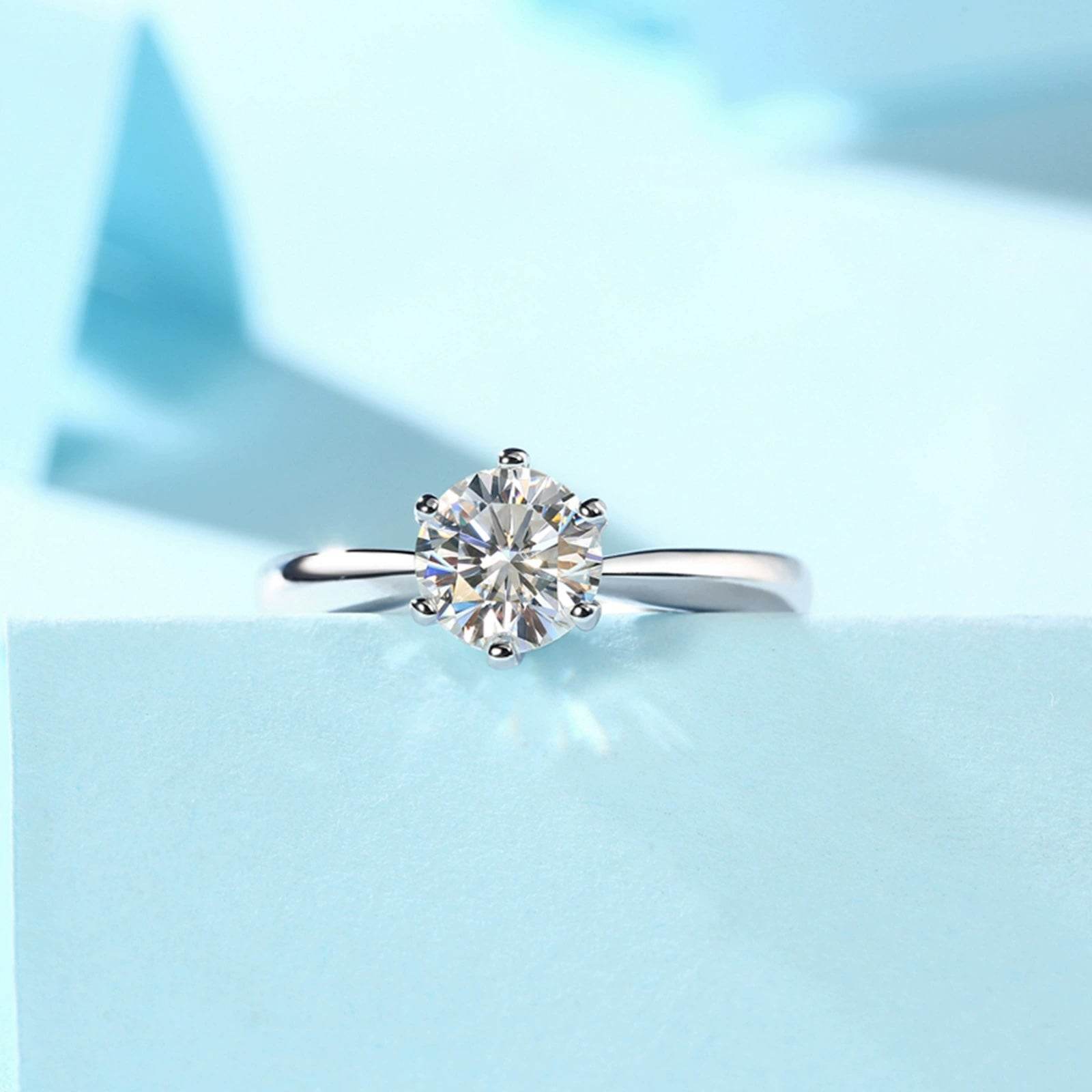 S925 Classic 6-Prong High Carbon CZ Engagement Ring, 0.5–3ct Round Cut Cubic Zirconia, Sterling Silver Daily Gift for Her Him