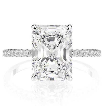 Stunning Radiant Cut CZ Ring, Cubic Zirconia with Pave Band, White Gold Plated Dainty Ring Jewelry for Part Men Women