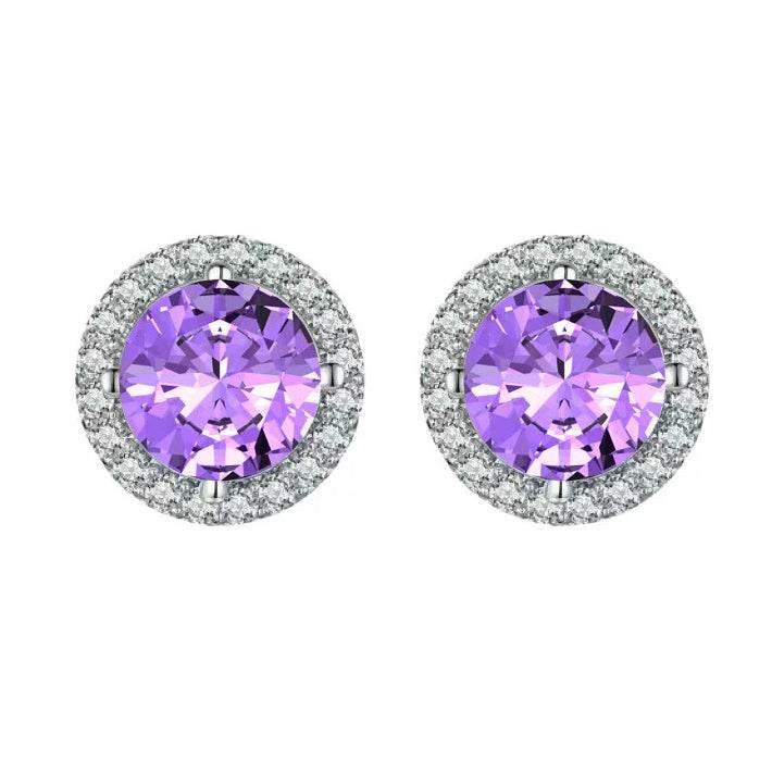 S925 Multicolor Moissanite Round Halo Stud Earrings with Threaded Needle, 8 Color Options, 0.1-3ct D-Grade VVS, Sterling Silver Jewelry for Men Women