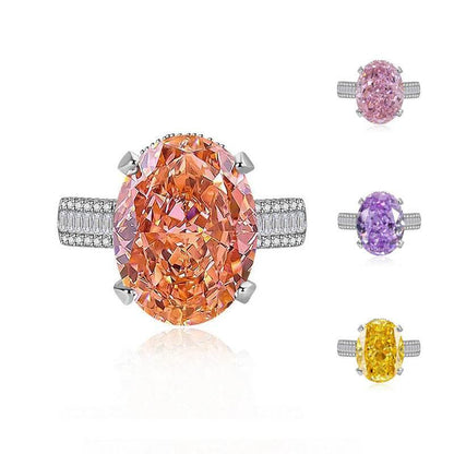 Multicolor Ice Flower Cut Oval CZ Adjustable Ring, Triple Pave Band, 12*16mm 5A Cubic Zirconia, 4 Color Options, Dainty Luxe