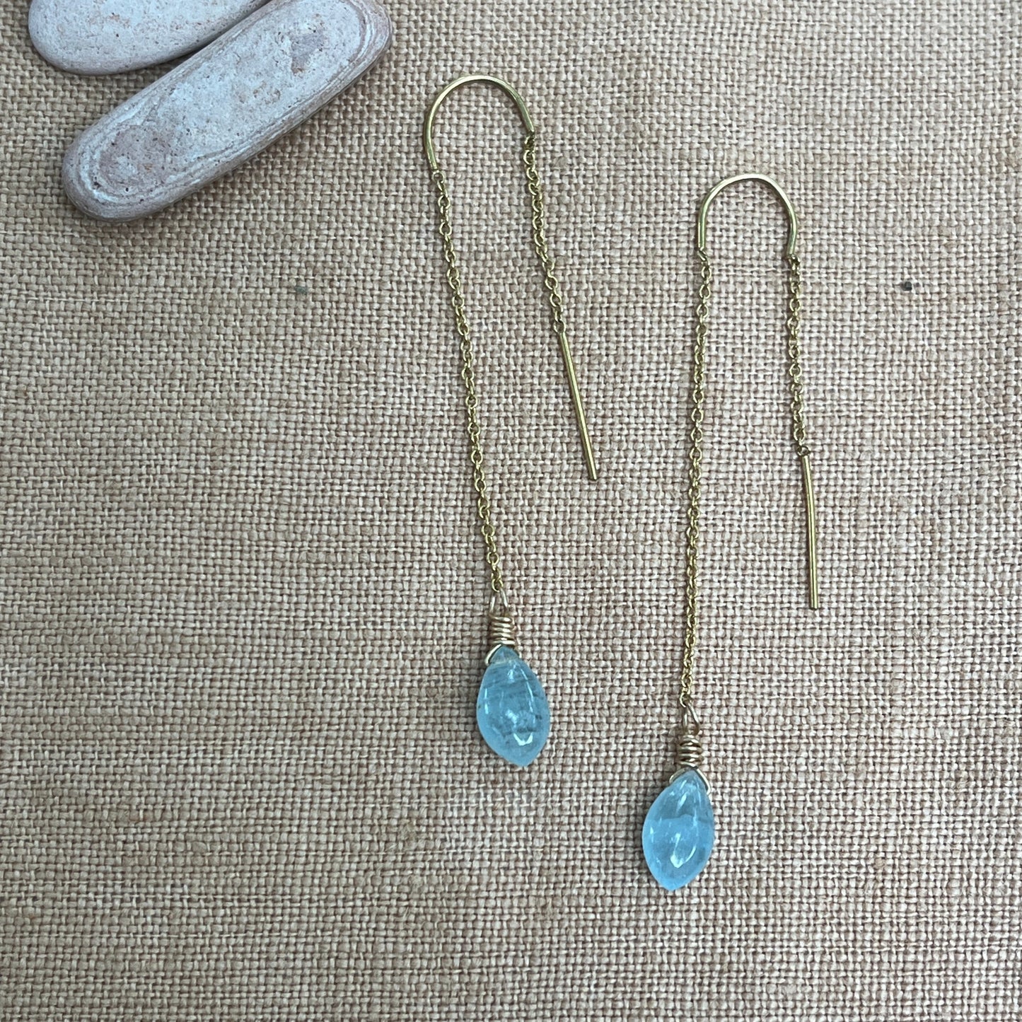 AQUAMARINE GEM THREADER EARRINGS