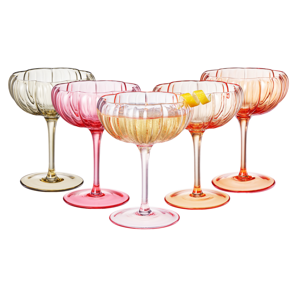 Flower Coupe Cocktail Glasses, Set of 5 - Bright Colors