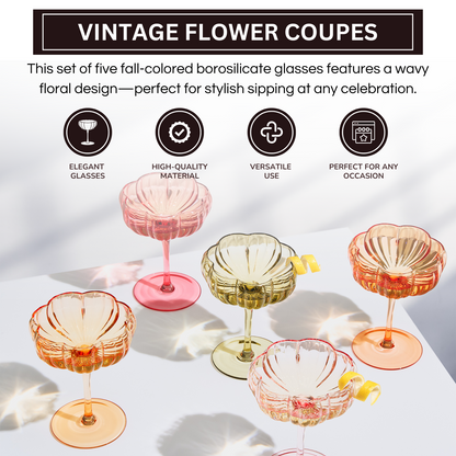 Flower Coupe Cocktail Glasses, Set of 5 - Bright Colors