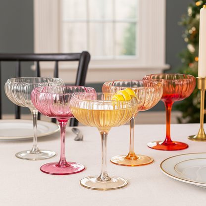 Flower Coupe Cocktail Glasses, Set of 5 - Bright Colors