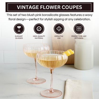 Flower Coupe Cocktail Colored Glasses | Set of 2 | Blush Pink