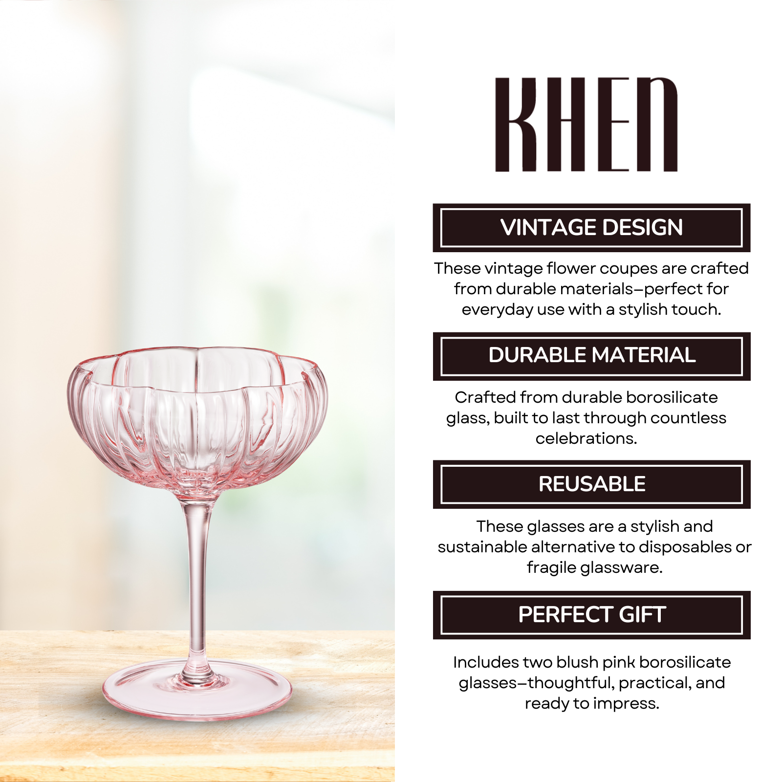 Flower Coupe Cocktail Colored Glasses | Set of 2 | Blush Pink