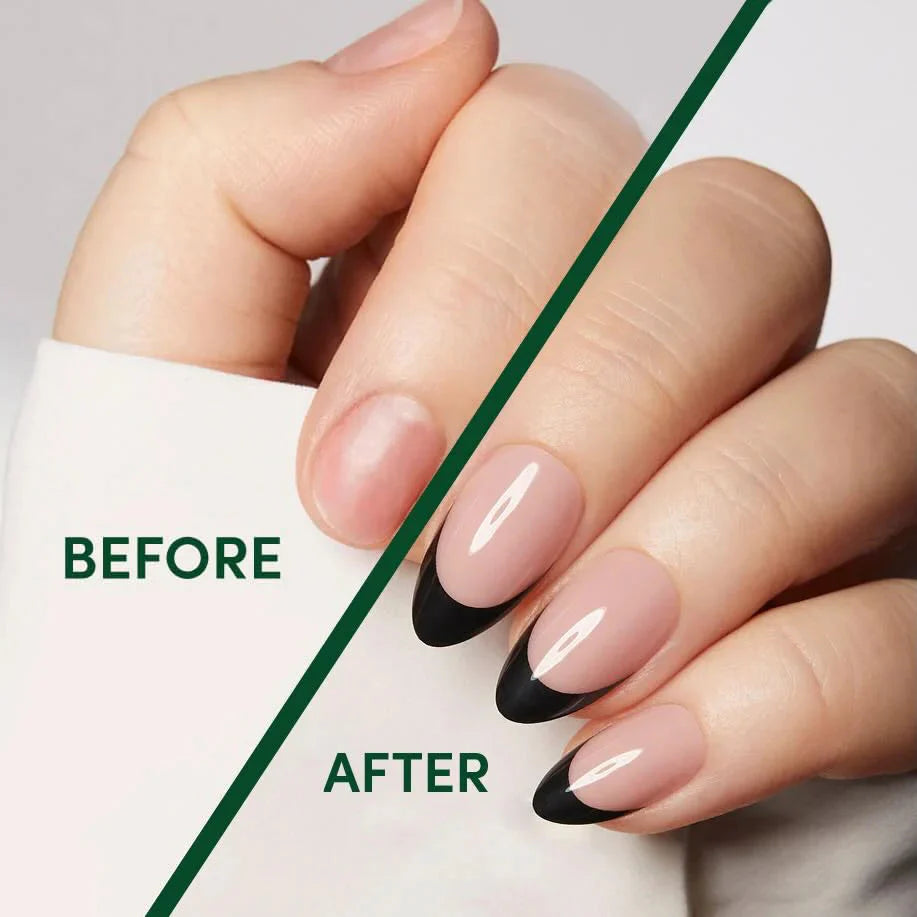 Black French Almond Nails - Press On Nails | Long Lasting & Reusable