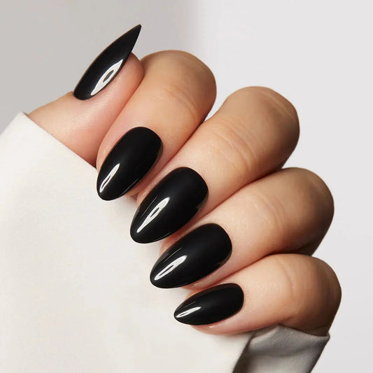 Black Almond Nails - Press on Nails | Long Lasting & Reusable