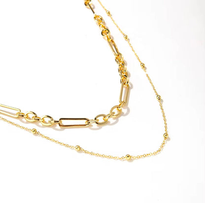 Double Layered Charm Bar Necklaces - Mixed Link 18k